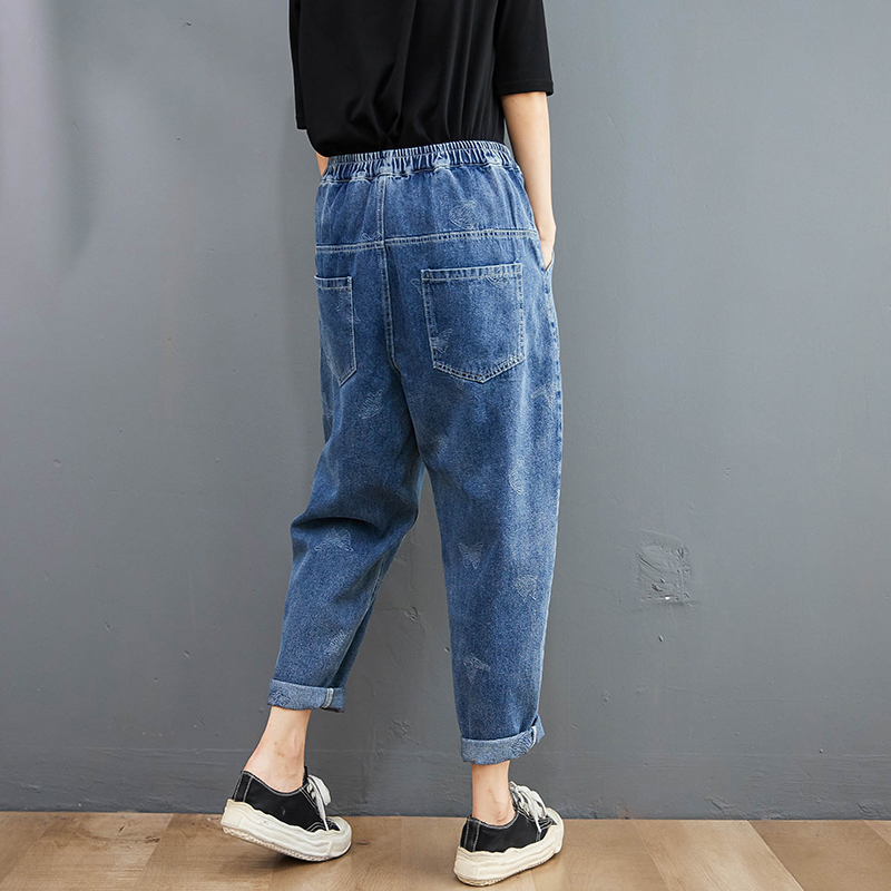 復古百搭印花哈倫牛仔褲