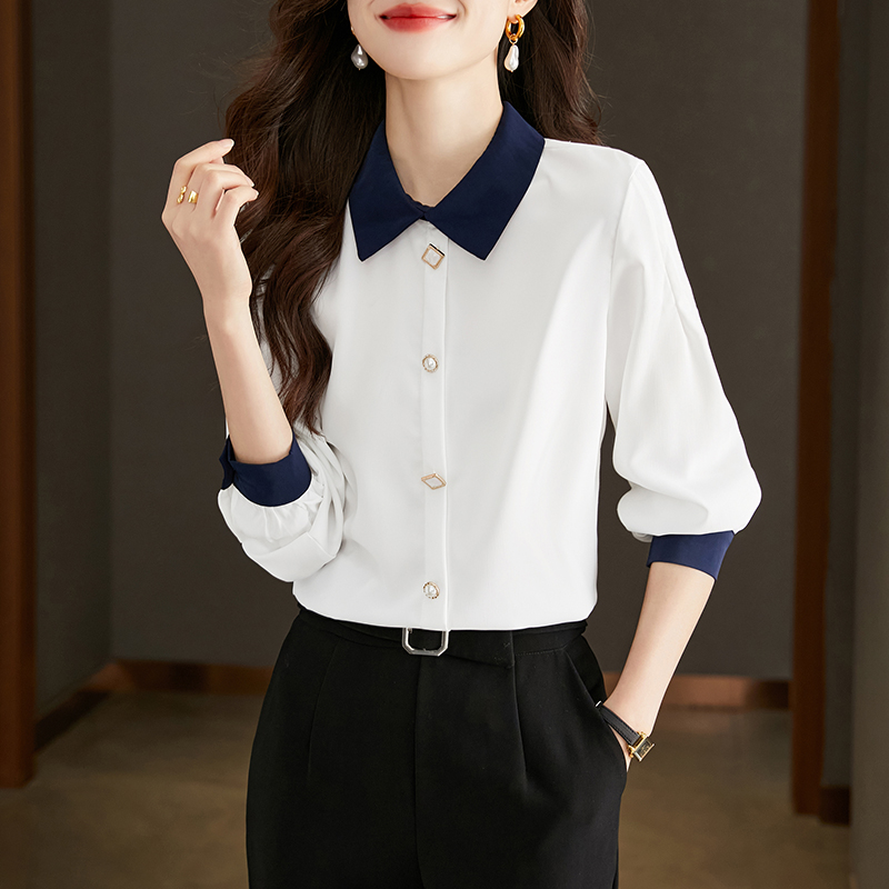 休閒撞色POLO領小眾設計感長袖襯衫