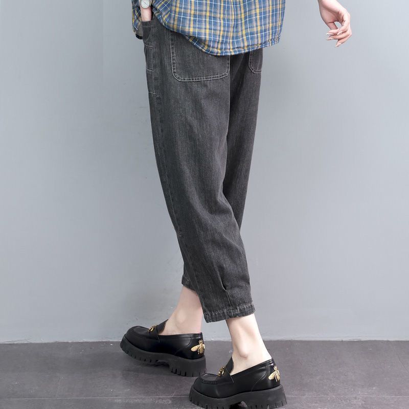 寬鬆薄款高腰九分哈倫牛仔褲(2色)