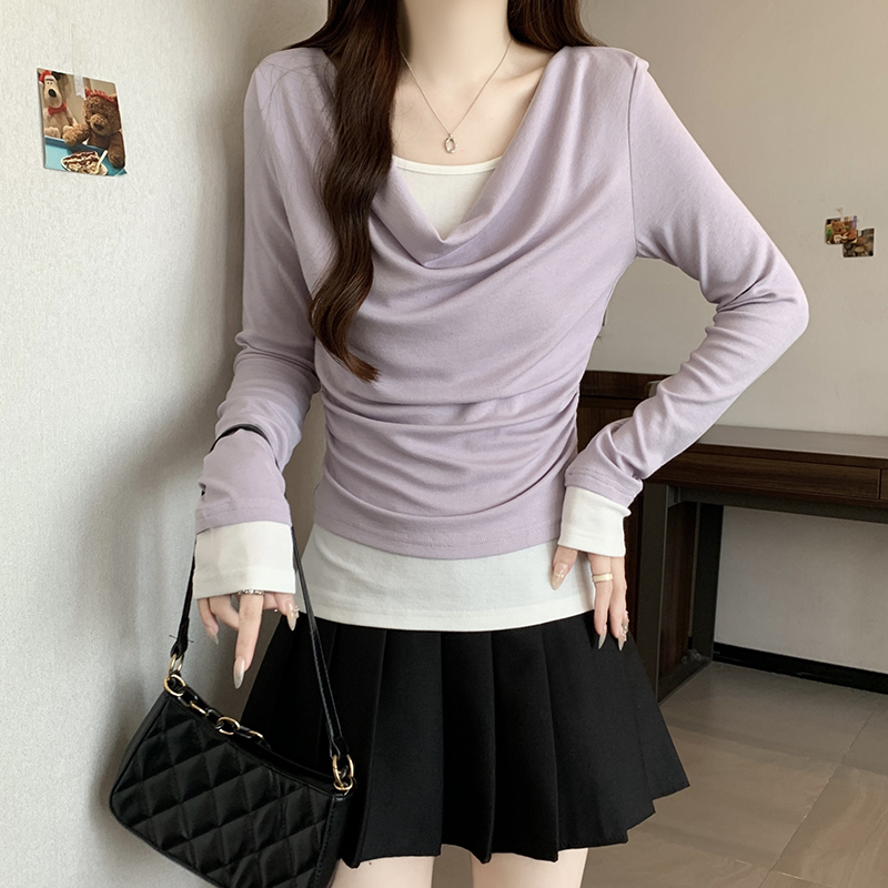 大尺碼打底內搭假兩件長袖T恤