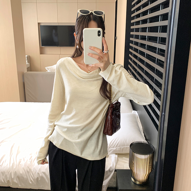 韓系一字肩蕩領長袖T恤(3色)