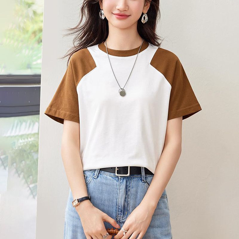 小眾設計撞色圓領寬鬆短袖T恤(2色)