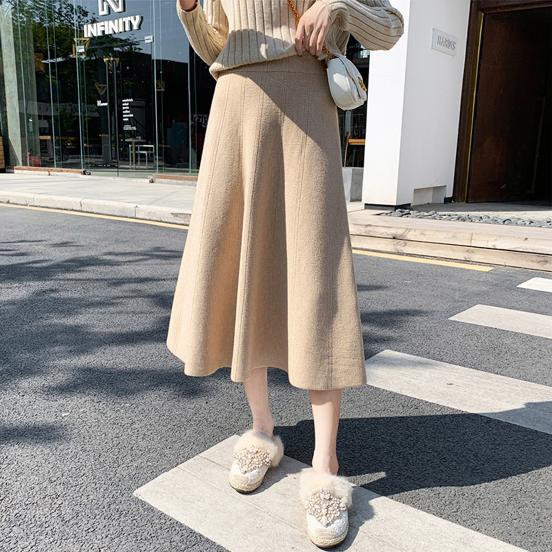 高腰純色優雅氣質中長針織A字裙(7色)