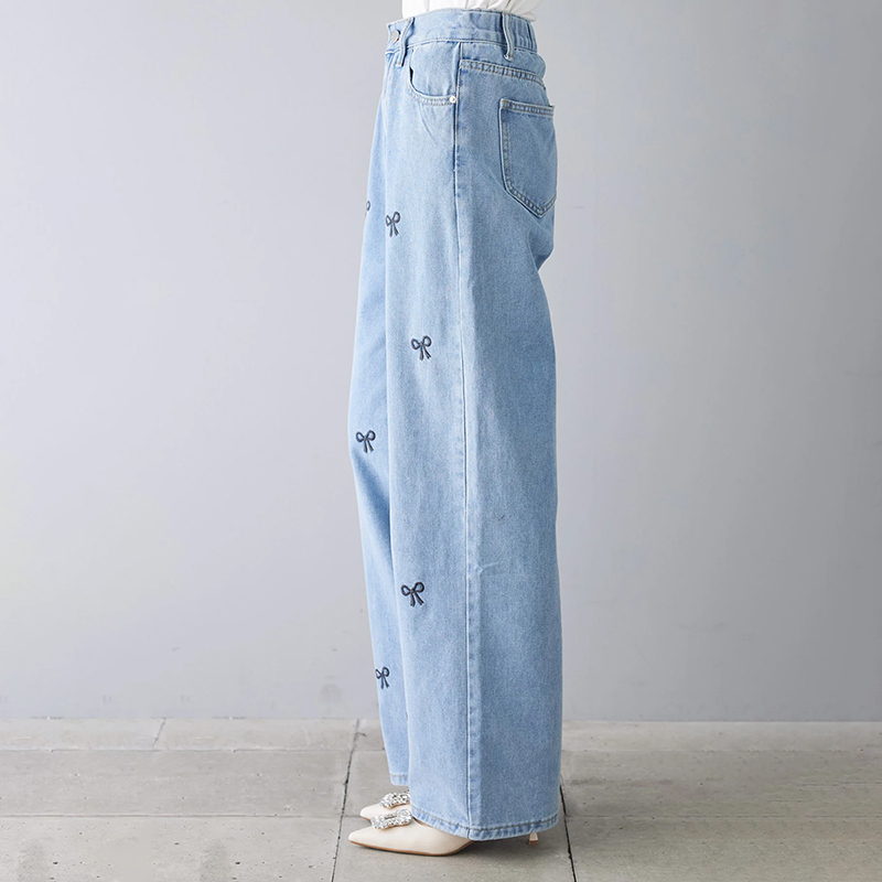 假兩件鏤空女上衣／時尚刺繡水洗褲子