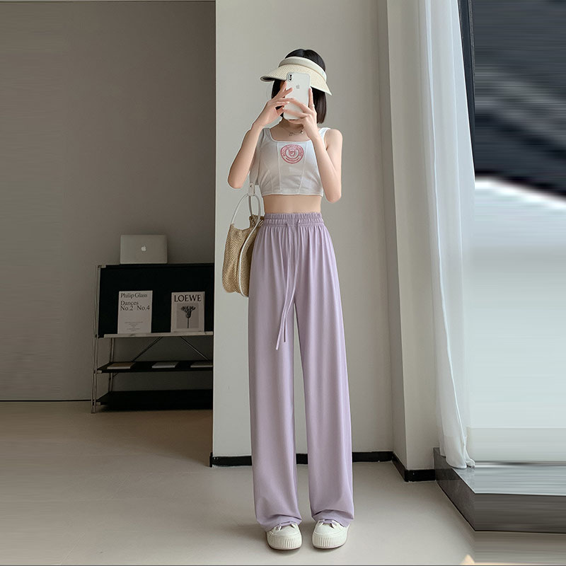 直筒高腰垂墜感顯瘦休閒防曬寬褲(5色)