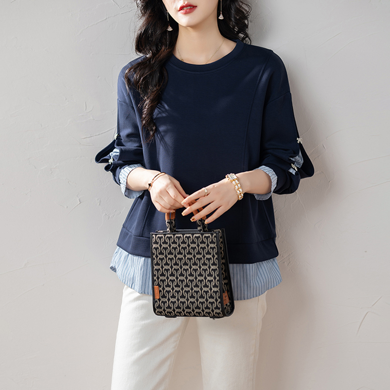 休閒圓領拼接假兩件衛衣