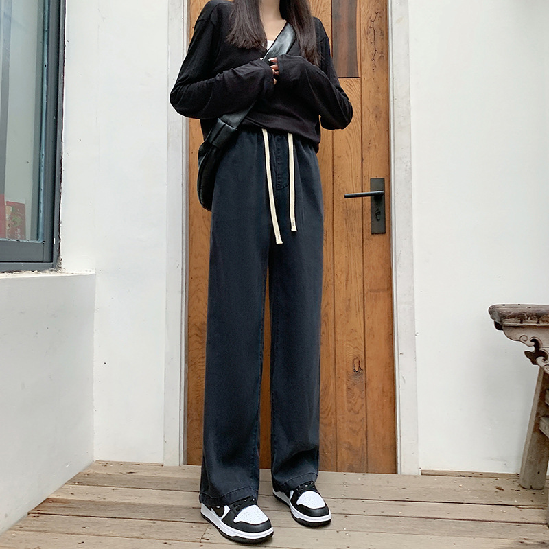 直筒垂感顯瘦高腰寬鬆天絲牛仔褲(2色)