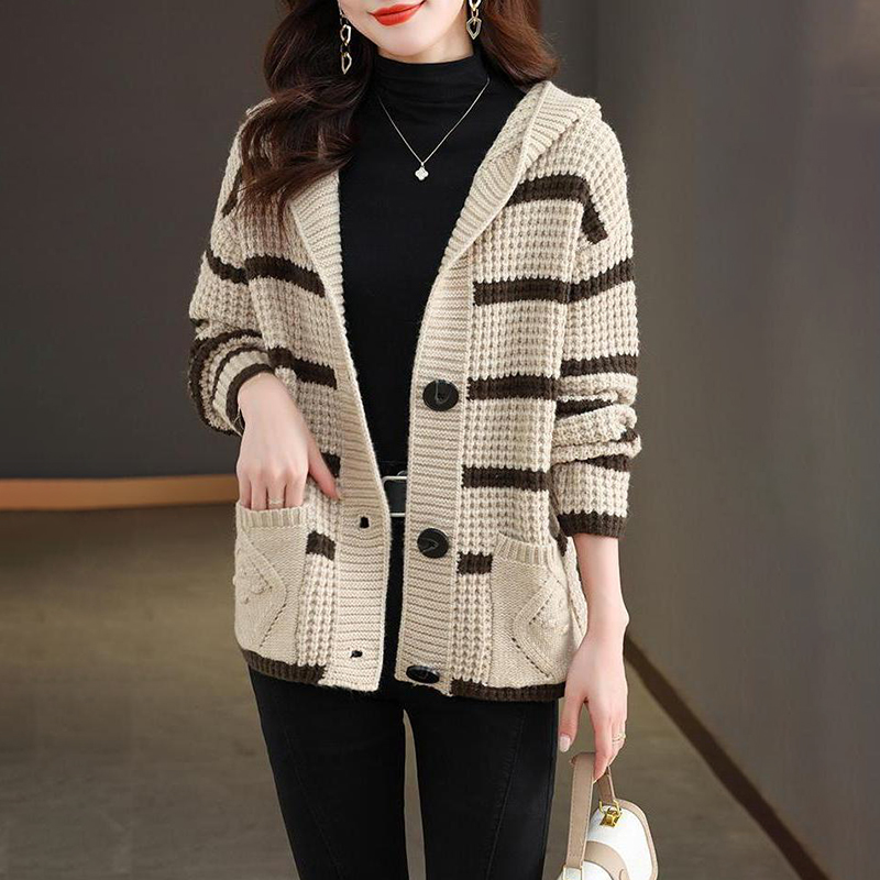 寬鬆條紋連帽針織外套(3色)