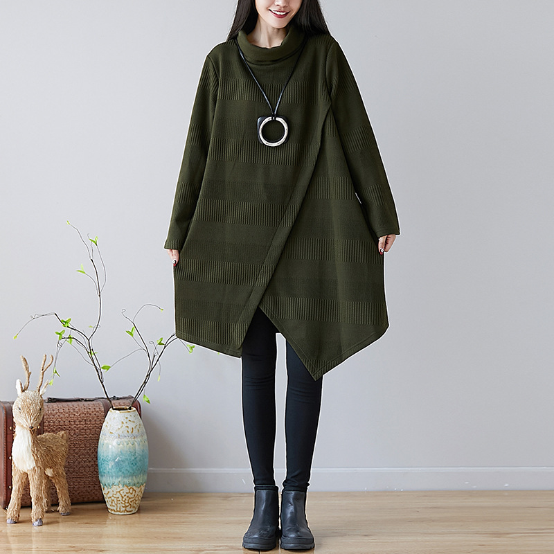 高領不規則中長款連身裙(2色)