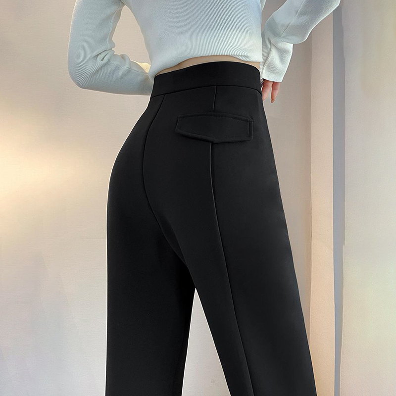 休閒高腰直筒微喇開叉西裝褲(2色)