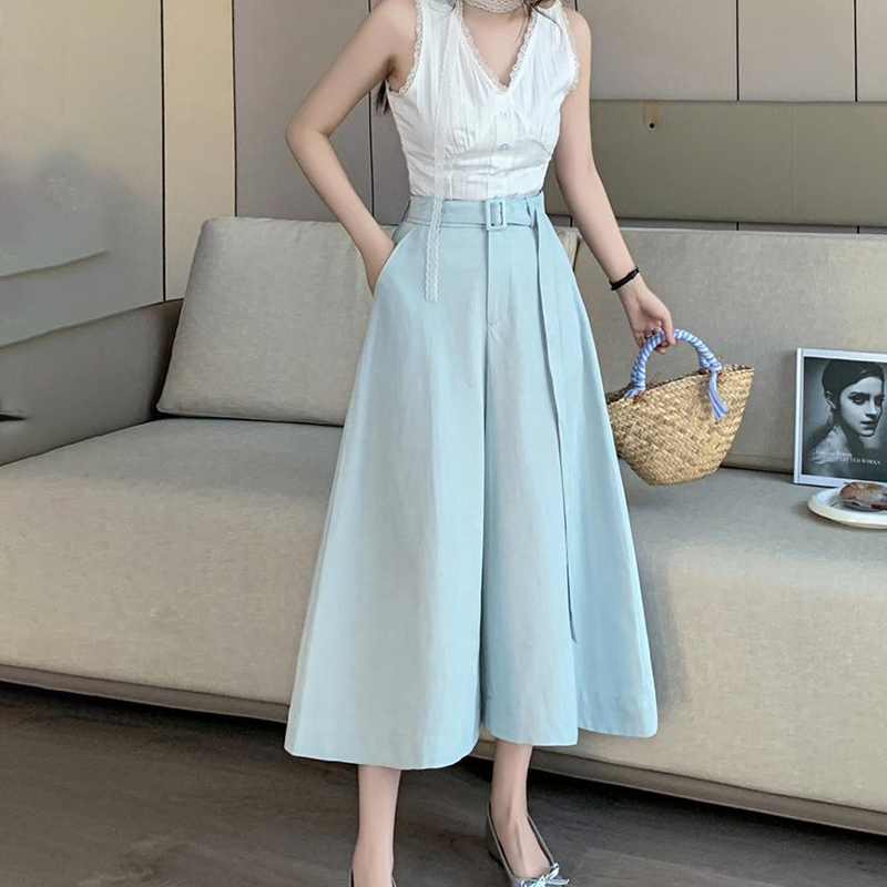 高腰大擺闊腿A字七分裙褲(3色)