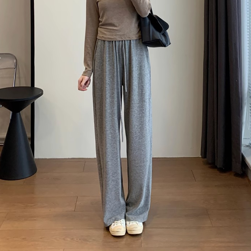 高腰寬鬆休閒直筒闊腿拖地褲(4色)