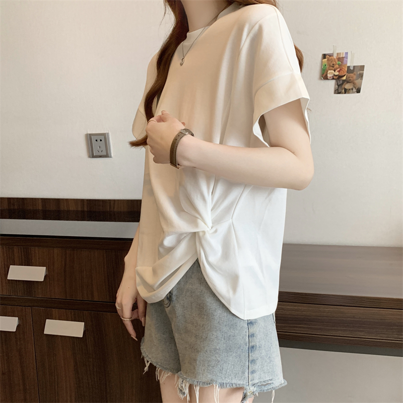 純色下擺扭結設計蝙蝠袖T恤(3色)