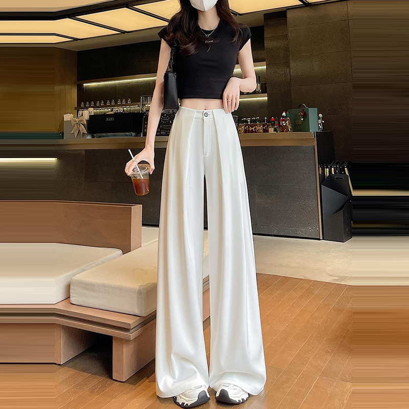 新款高腰西裝垂感壓褶拖地闊腿褲(3色)