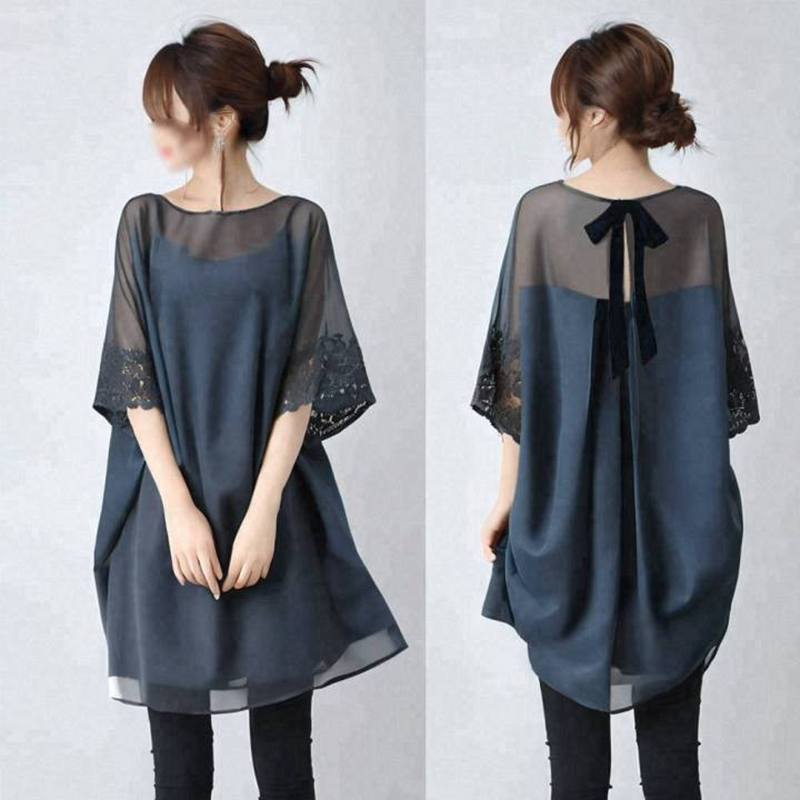 韓國圓領蕾絲拼接喇叭袖後背蝴蝶結上衣(3色)