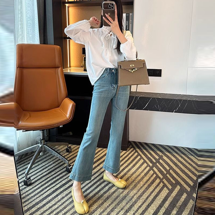 彈性高腰顯瘦喇叭牛仔褲