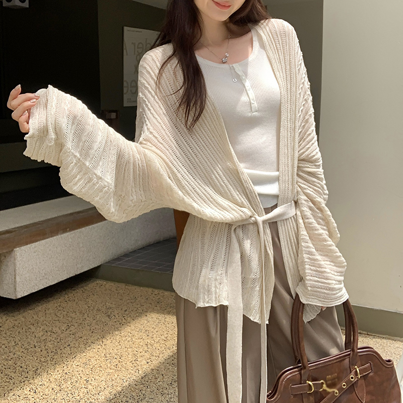 新款小眾鏤空長袖針織開襟衫(2色)