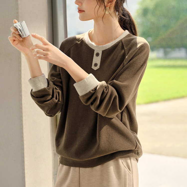 磨毛撞色肌理感寬鬆衛衣(2色)