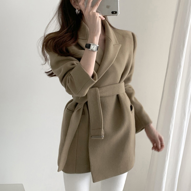 新款西裝領中長版夾棉裡大衣