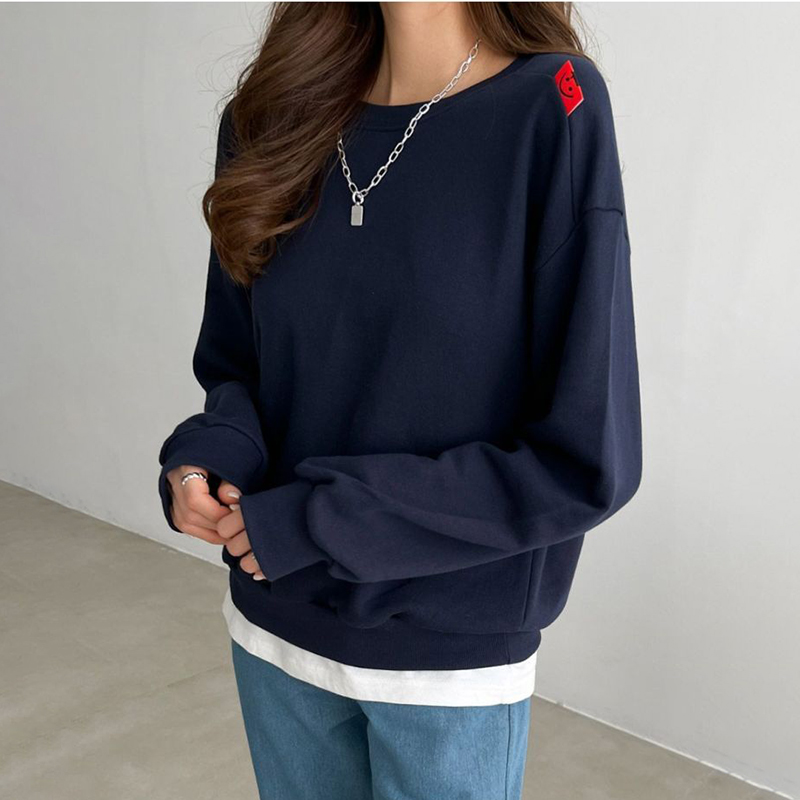 休閒圓領落肩長袖衛衣