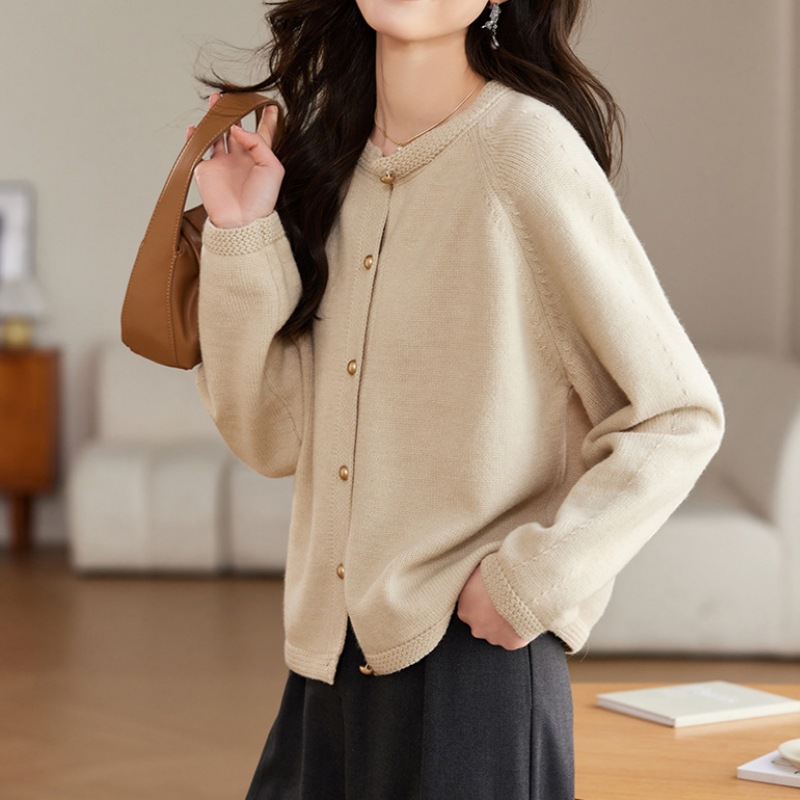 韓系圓領插肩袖針織開襟衫(3色)