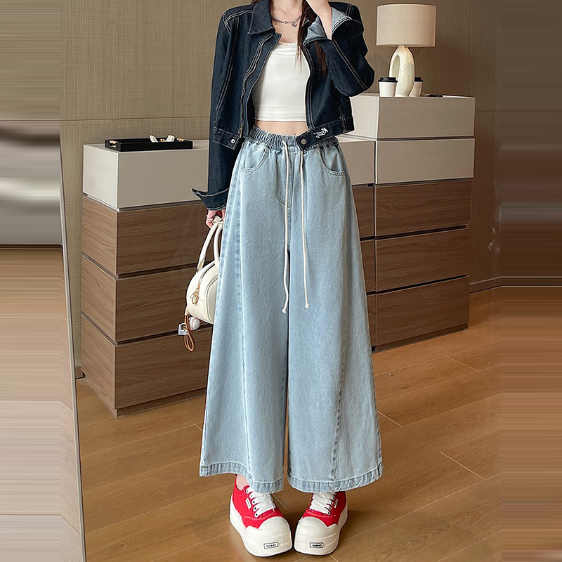 復古水洗做舊七分寬褲牛仔短褲