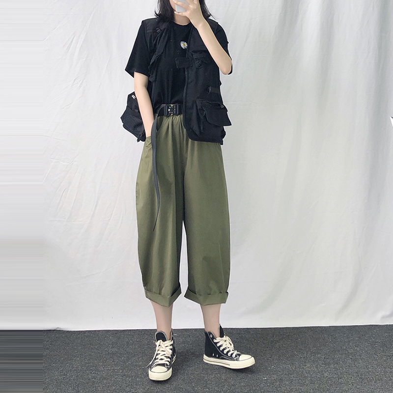 日系寬鬆鬆緊腰燈籠闊腿褲(2色)