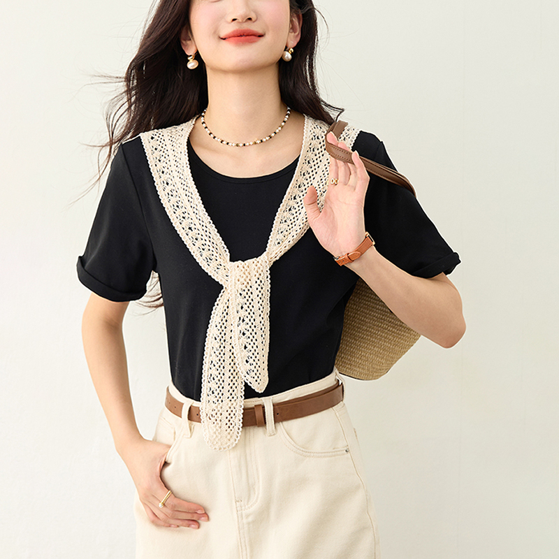 新款假兩件圓領正肩短袖T恤