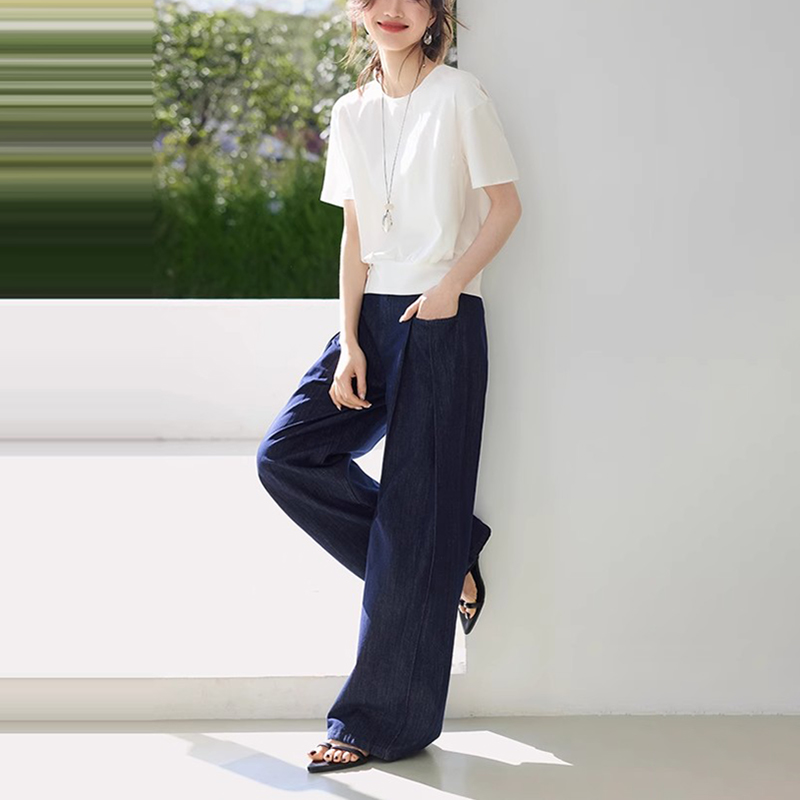 休閒圓領裝飾扣短袖T恤