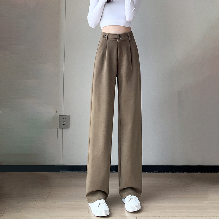 寬鬆休閒高腰毛呢直筒西裝褲(5色)