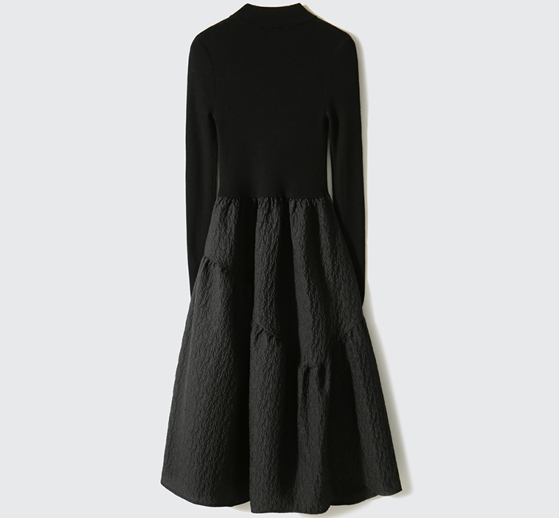 法式復古針織衫拼接蓬蓬連身裙