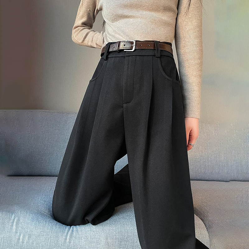 高腰顯瘦窄版寬鬆直筒拖地寬褲