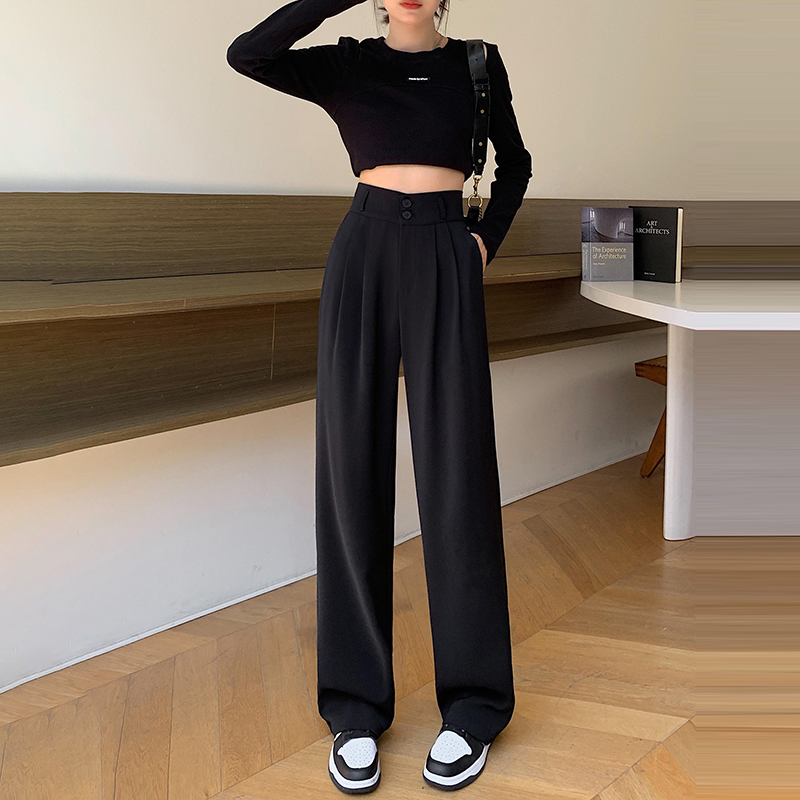 舒適雙扣高腰垂感窄版拖地西裝褲(4色)