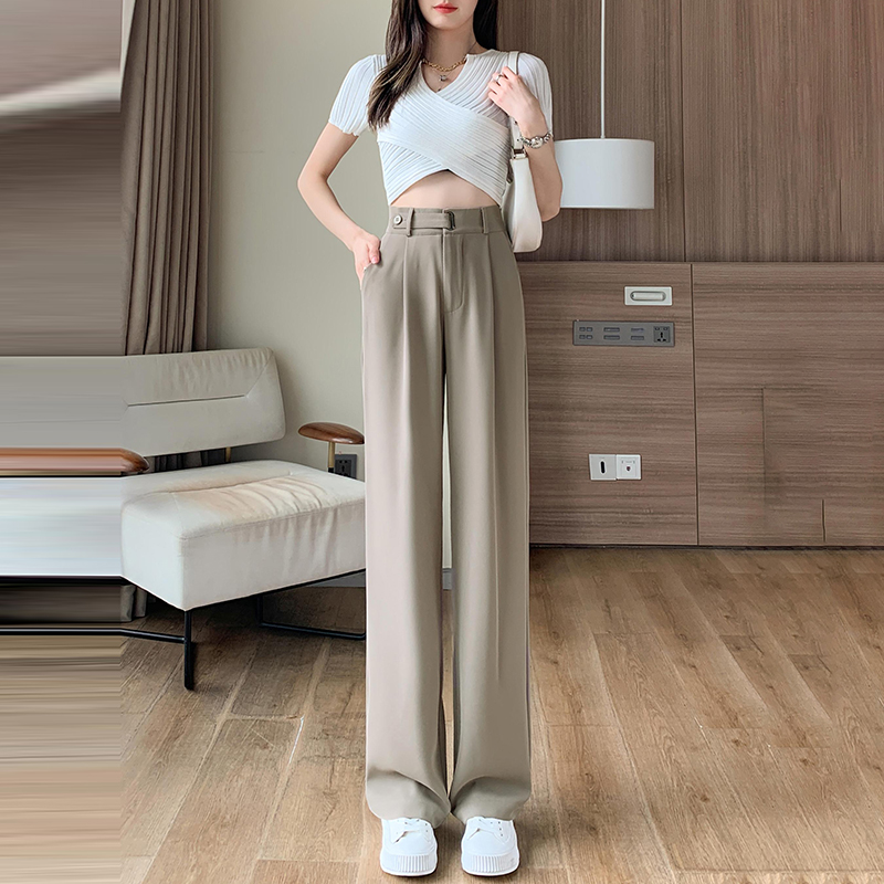 休閒窄版高腰垂感闊腿褲(4色)