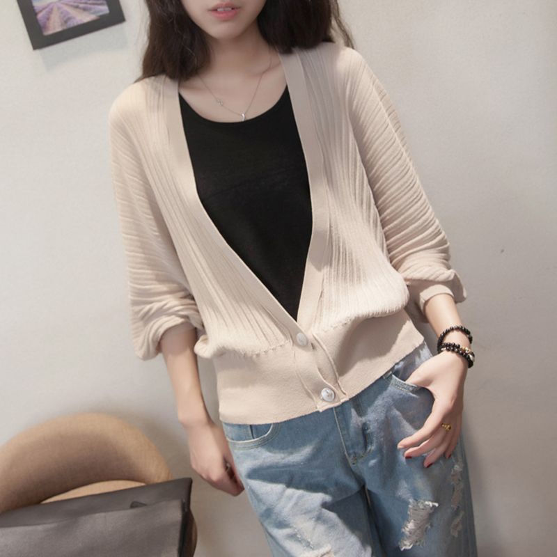 燈籠袖外搭V領寬鬆冷氣房披肩針織衫(5色)