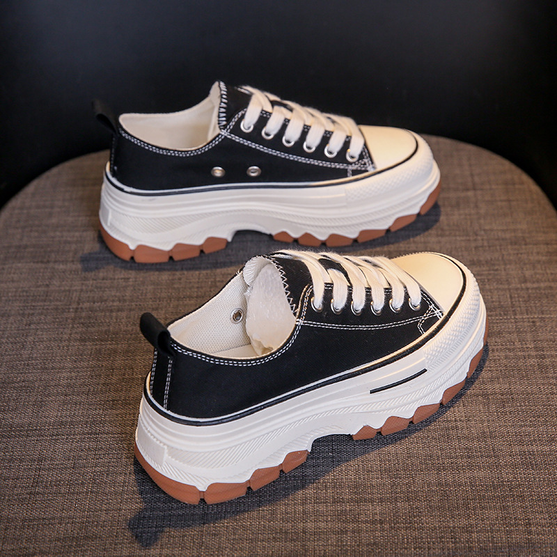 日式大頭加厚波浪底增高低幫帆布鞋（2色）