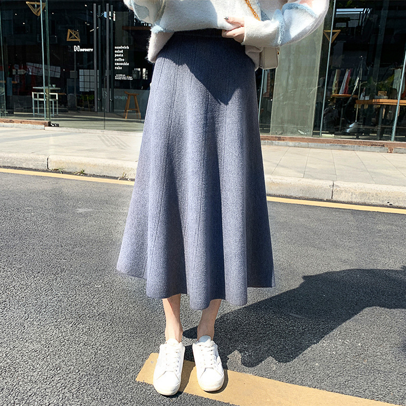 高腰純色優雅氣質中長針織A字裙(7色)