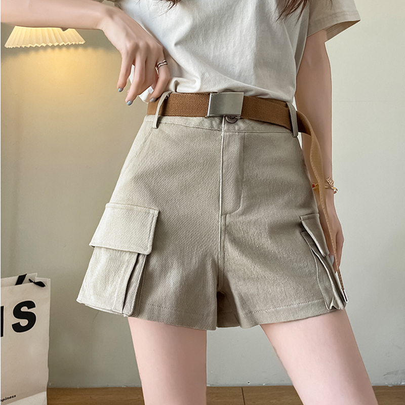 高腰寬鬆寬腿顯瘦工裝牛仔短褲