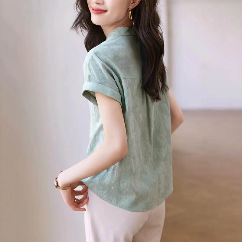 時尚小V領連肩袖襯衫(2色)