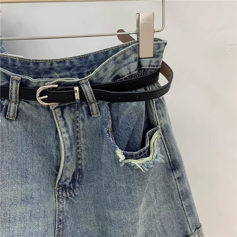 高腰寬鬆闊腿捲邊A字牛仔短褲