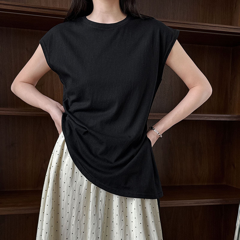 簡約修身繫帶不規則下擺短袖T恤(4色)