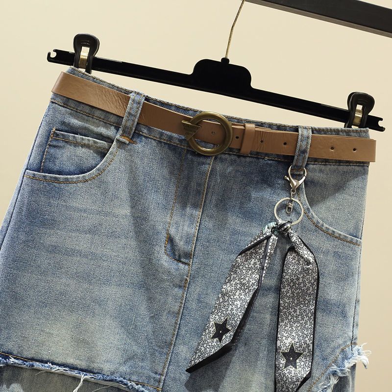 不規則高腰A字牛仔半身裙