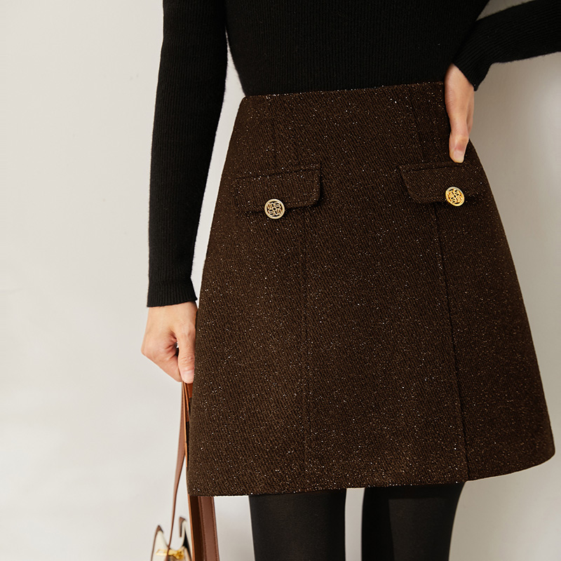 小香風亮絲細閃髙腰A字短裙