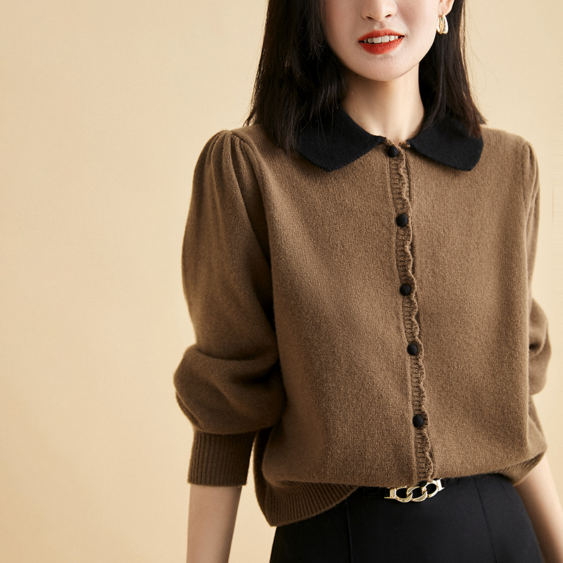 復古柔軟翻領長袖針織開襟衫(3色)