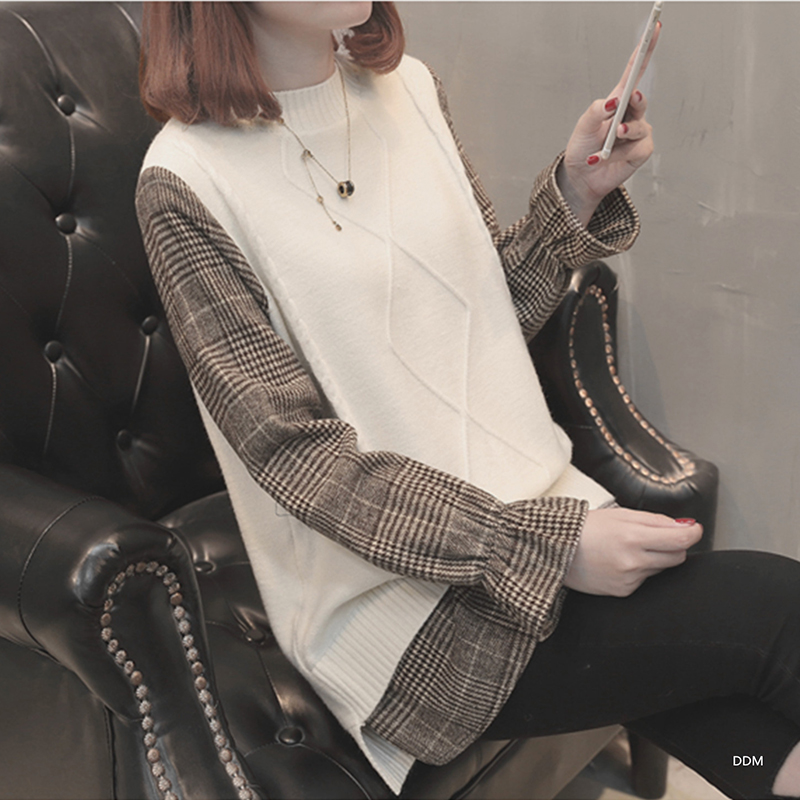 日系寬鬆假兩件襯衫袖針織衫(4色)