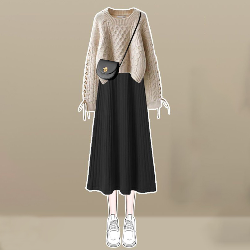 法式桔梗設計感針織毛衣無袖連身裙兩件套