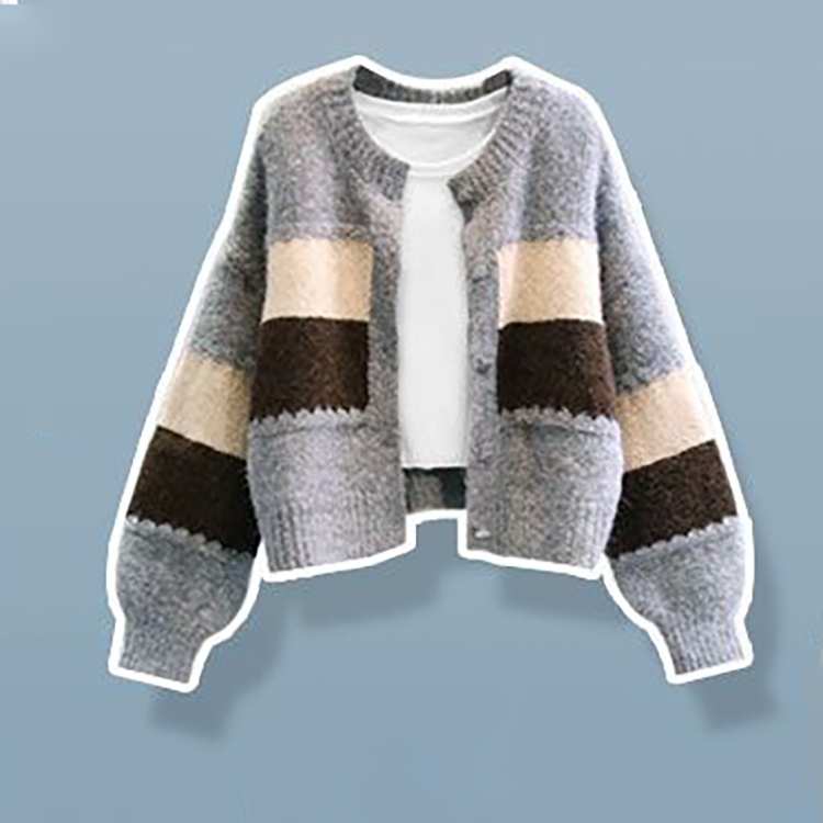 洋氣針織開襟衫+白色長袖T卹+顯瘦休閒寬褲三件套(4色)