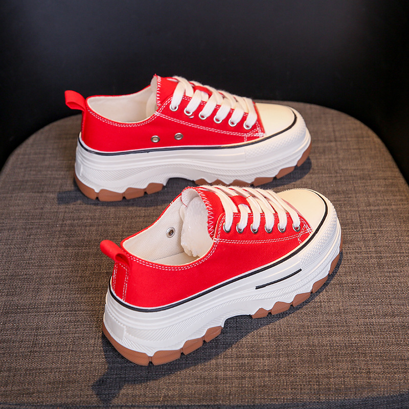 日式大頭加厚波浪底增高低幫帆布鞋（2色）