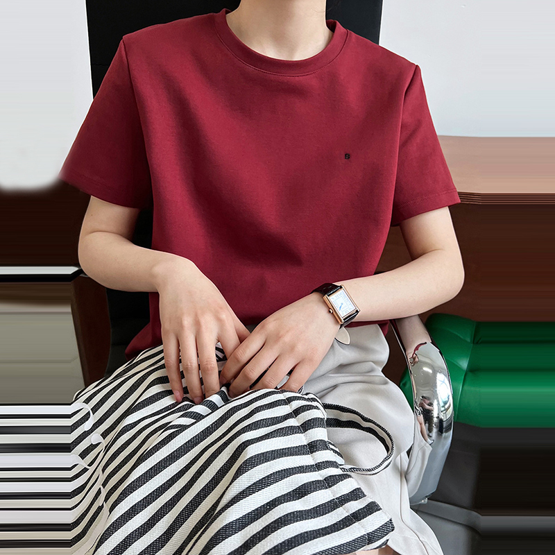 簡約圓領字母刺繡短袖T恤(3色)