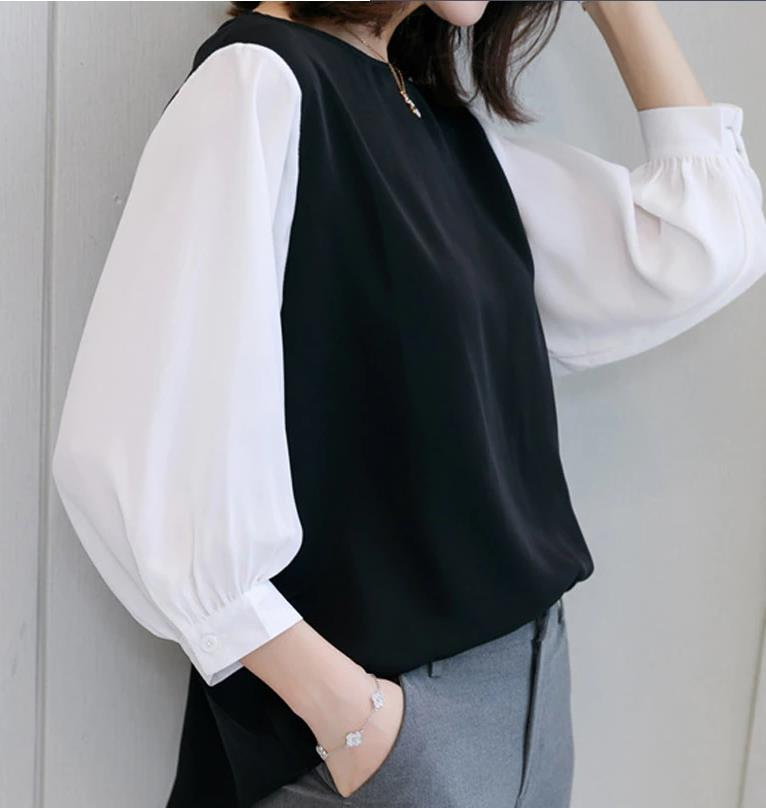 韓版假兩件拼接設計寬鬆襯衫(3色)